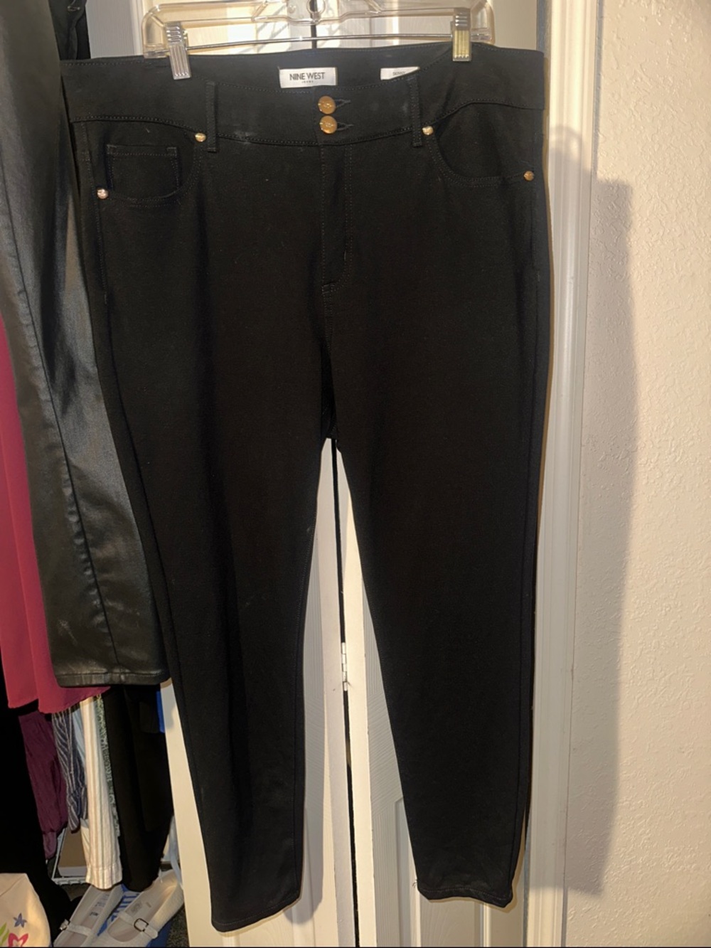 Nine West Black Skinny Jeans with Gold-Tone Buttons